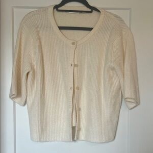Altar'd State Cream Button-Up Short Sleeve Knit Cardigan